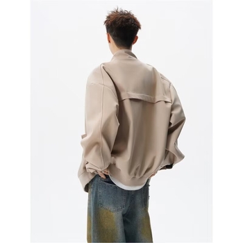 Αμερικανικού στυλ flight jacket εργασίας για άνδρες και εφήβους, άνοιξη και φθινόπωρο, υψηλής ποιότητας, δροσερό και κομψό, με stand collar και μπεϊζμπολ-εμπνευσμένο σχέδιο Cleanfit