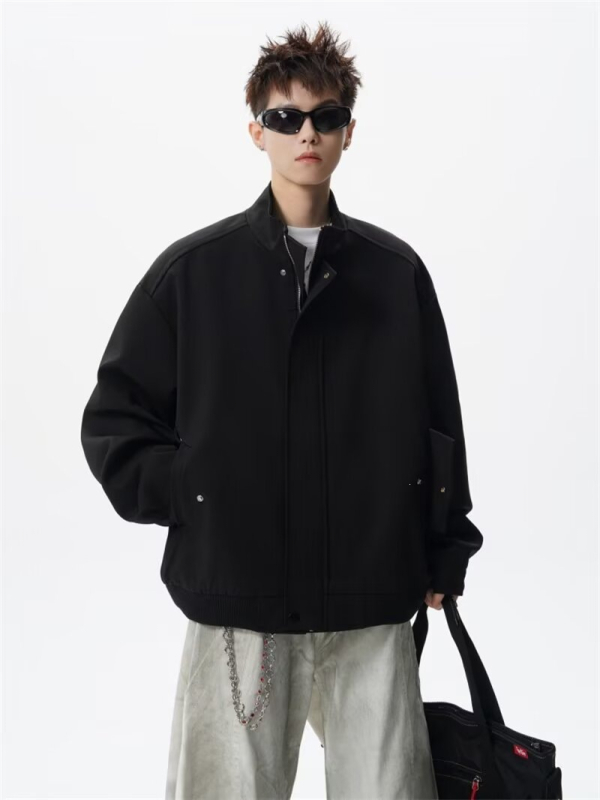 Αμερικανικού στυλ flight jacket εργασίας για άνδρες και εφήβους, άνοιξη και φθινόπωρο, υψηλής ποιότητας, δροσερό και κομψό, με stand collar και μπεϊζμπολ-εμπνευσμένο σχέδιο Cleanfit