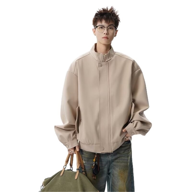 Αμερικανικού στυλ flight jacket εργασίας για άνδρες και εφήβους, άνοιξη και φθινόπωρο, υψηλής ποιότητας, δροσερό και κομψό, με stand collar και μπεϊζμπολ-εμπνευσμένο σχέδιο Cleanfit