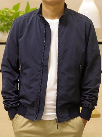 Ανδρικό bomber ελαφρύ, αντιανεμικό, με σταθερό γιακά, στενή γραμμή, κατάλληλο για άνοιξη-φθινόπωρο, casual