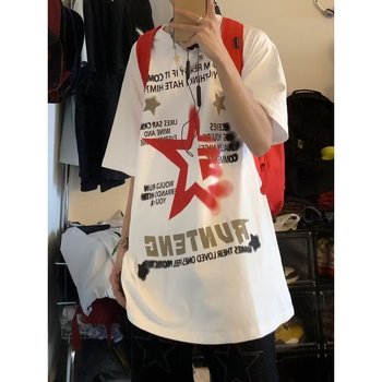 Ανδρικό T-shirt από βαρύ βαμβάκι, αμερικανικό ρετρό στυλ, κοντομάνικο, άνετη εφαρμογή, καλοκαιρινό βιντάζ