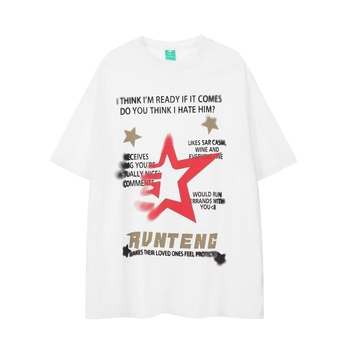 Ανδρικό T-shirt από βαρύ βαμβάκι, αμερικανικό ρετρό στυλ, κοντομάνικο, άνετη εφαρμογή, καλοκαιρινό βιντάζ