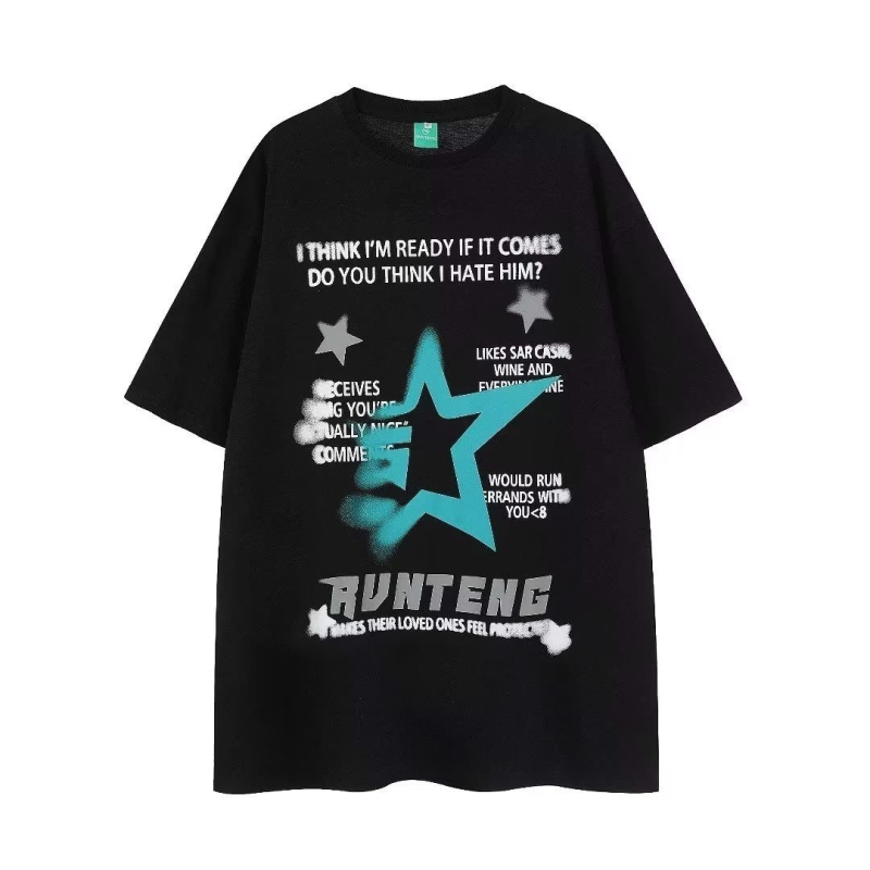 Ανδρικό T-shirt από βαρύ βαμβάκι, αμερικανικό ρετρό στυλ, κοντομάνικο, άνετη εφαρμογή, καλοκαιρινό βιντάζ