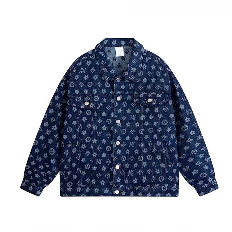 Τζιν σακάκι-πουκάμισο με Jacquard εκτύπωση σε όλον τον χώρο, μακριά μανίκια, άνοιξη-φθινόπωρο, αμερικανικό ρετρό στυλ εργασίας