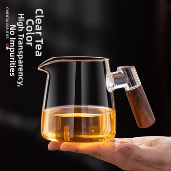 Σετ Gongfu τσαγιού με ξύλινο χερούλι και παχύ θερμοανθεκτικό γυαλί, φίλτρο τσαγιού και κύπελλο έγχυσης