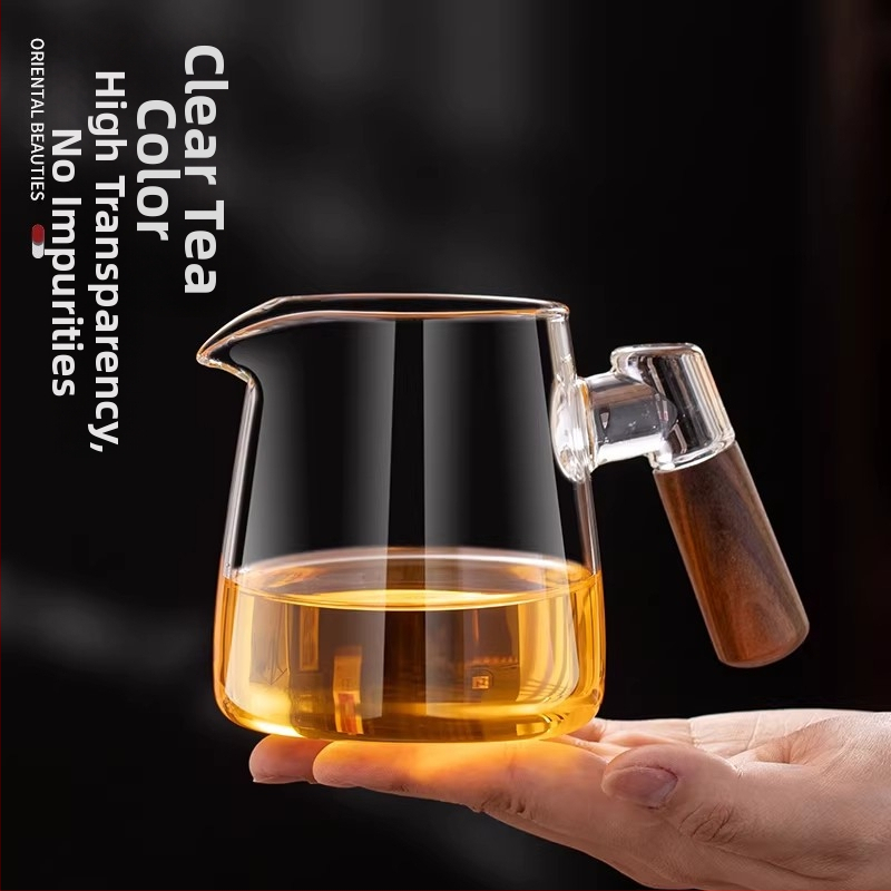 Σετ Gongfu τσαγιού με ξύλινο χερούλι και παχύ θερμοανθεκτικό γυαλί, φίλτρο τσαγιού και κύπελλο έγχυσης