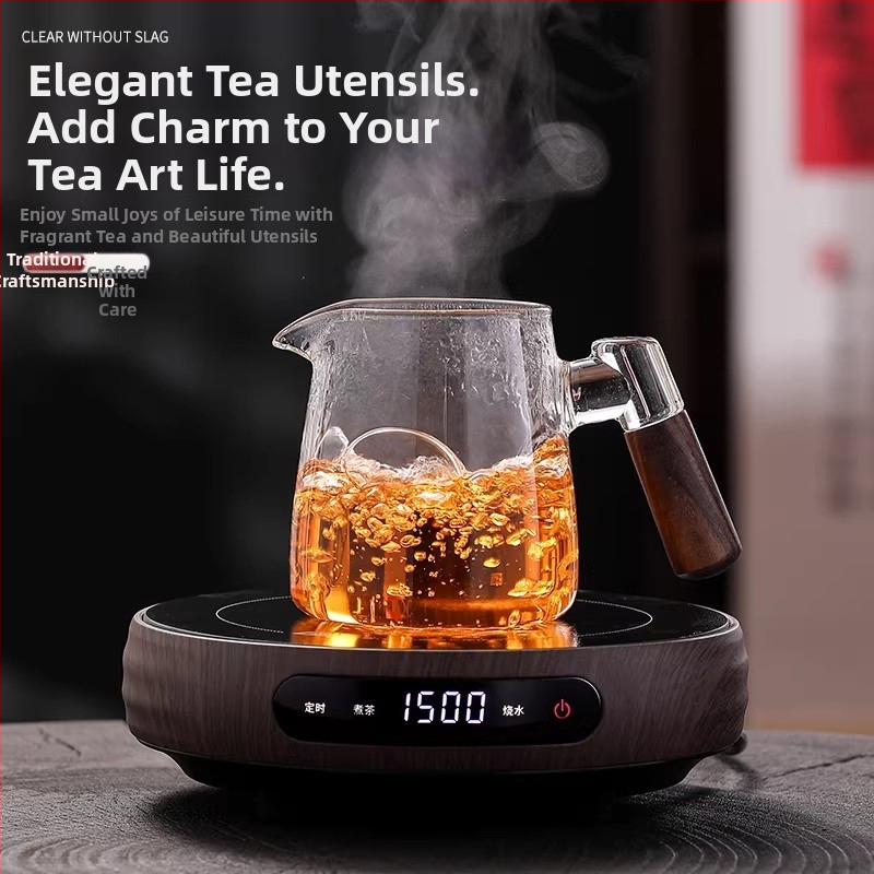 Σετ Gongfu τσαγιού με ξύλινο χερούλι και παχύ θερμοανθεκτικό γυαλί, φίλτρο τσαγιού και κύπελλο έγχυσης