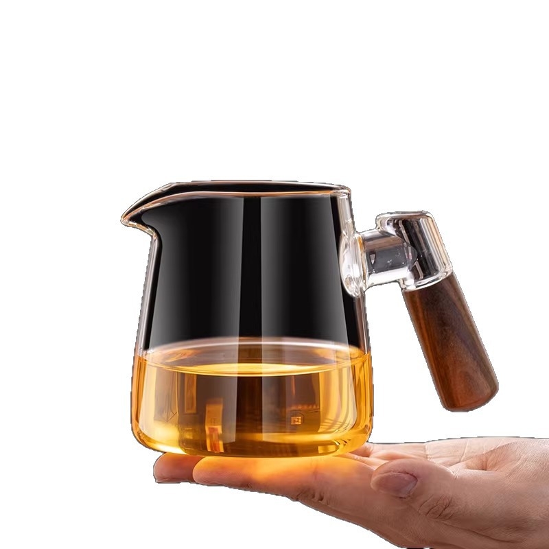 Σετ Gongfu τσαγιού με ξύλινο χερούλι και παχύ θερμοανθεκτικό γυαλί, φίλτρο τσαγιού και κύπελλο έγχυσης