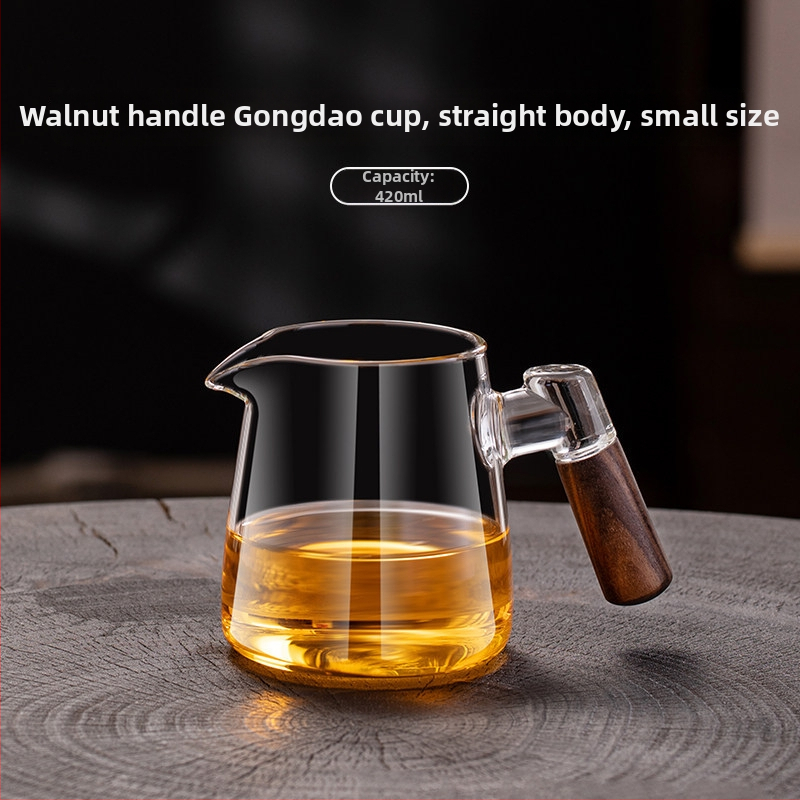 Σετ Gongfu τσαγιού με ξύλινο χερούλι και παχύ θερμοανθεκτικό γυαλί, φίλτρο τσαγιού και κύπελλο έγχυσης