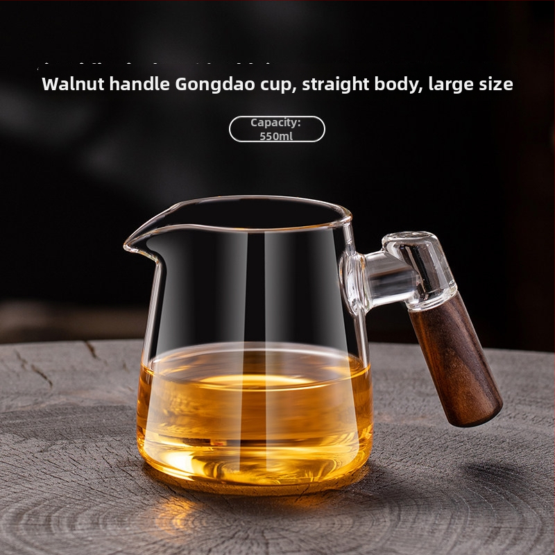 Σετ Gongfu τσαγιού με ξύλινο χερούλι και παχύ θερμοανθεκτικό γυαλί, φίλτρο τσαγιού και κύπελλο έγχυσης
