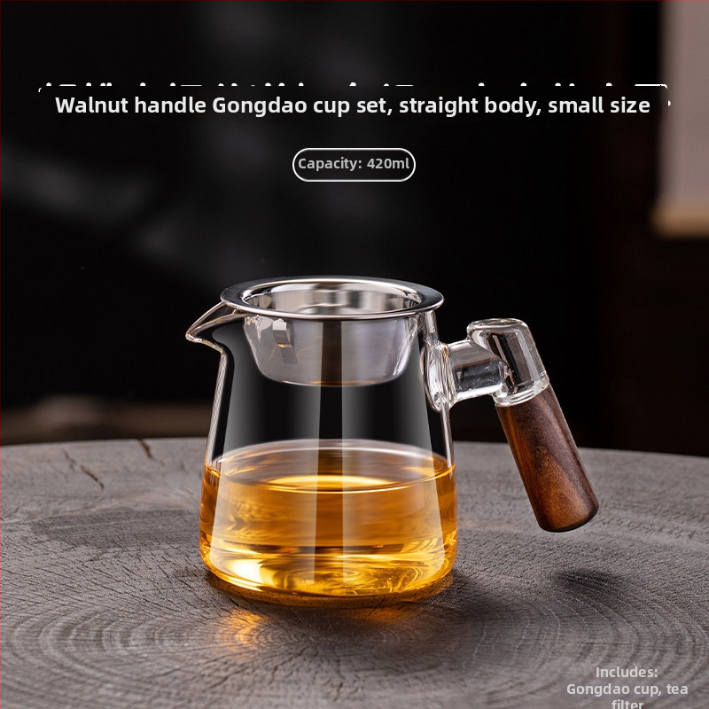 Σετ Gongfu τσαγιού με ξύλινο χερούλι και παχύ θερμοανθεκτικό γυαλί, φίλτρο τσαγιού και κύπελλο έγχυσης
