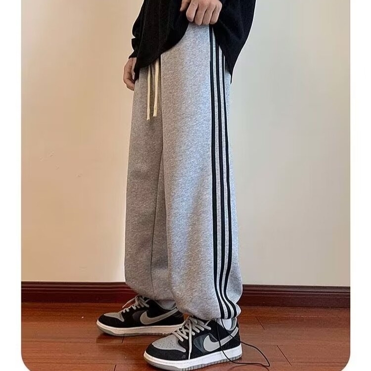 Ανδρικά ριγέ ελαφριά casual παντελόνια με κορδόνι, άνοιξη-καλοκαίρι, φαρδιά γραμμή, κορεατικό στυλ