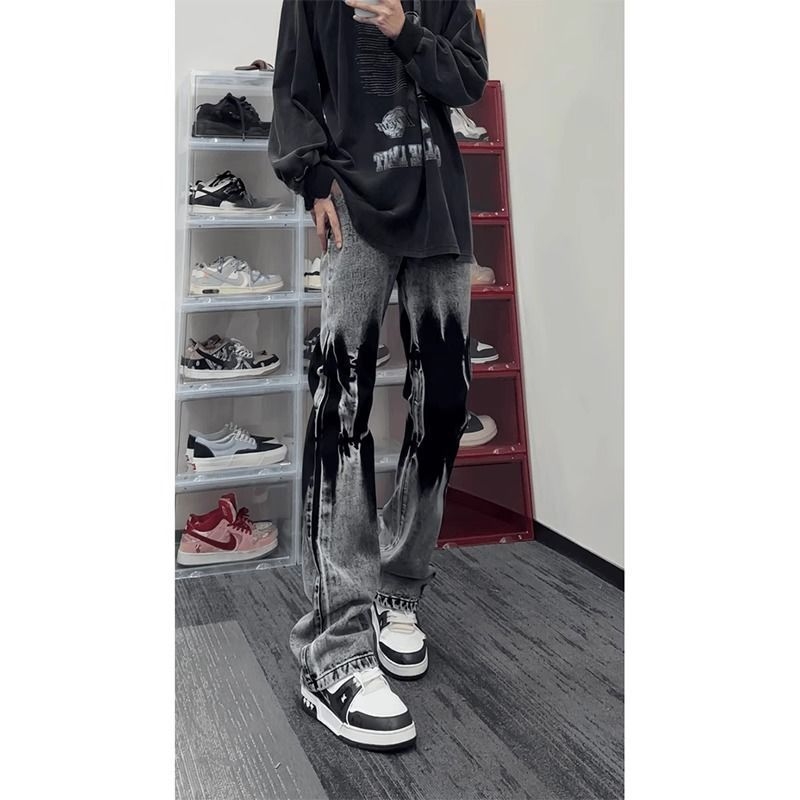 Ανδρικά τζιν με ίσιο κόψιμο, casual, πλύσιμο tie-dye, plus size