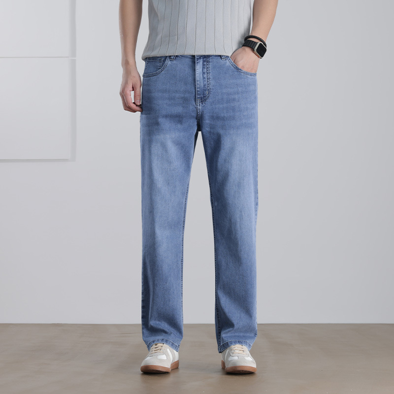 Ανδρικά τζιν Mulberry silk και λινό, πολυτελείας, ελαφριά για το καλοκαίρι, χαλαρό ίσιο κόψιμο