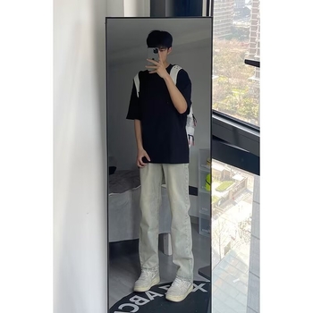Blugi cu fleece pentru toamnă-iarnă, stil high street pentru bărbați, croială slim straight, denim lavat galben nămol
