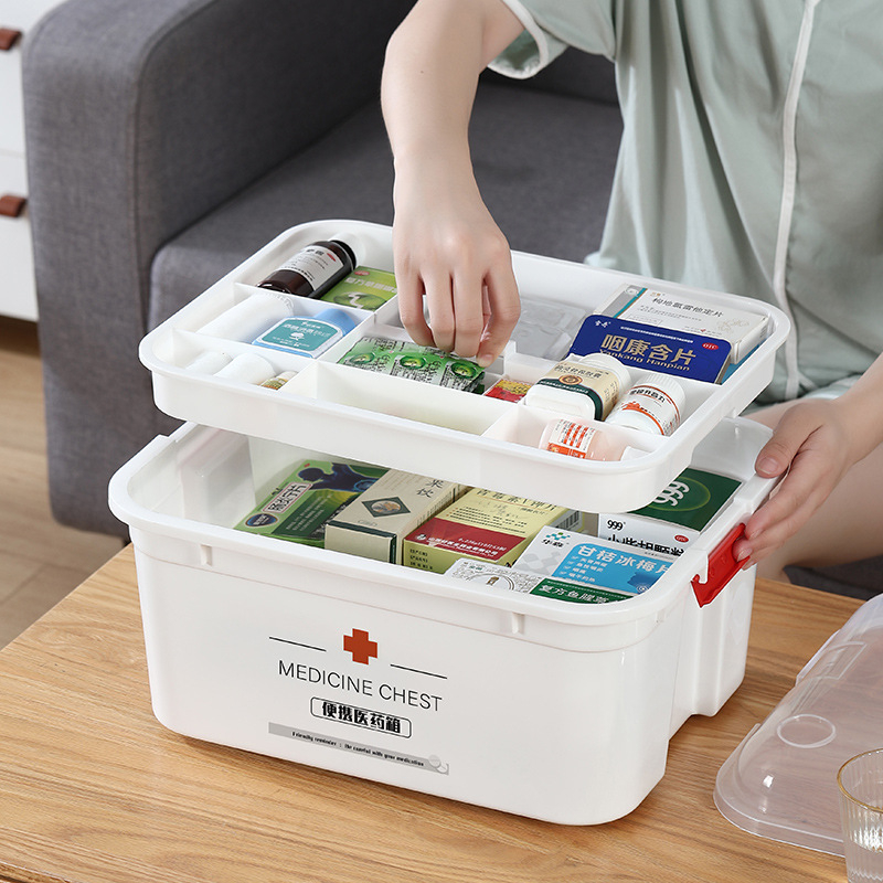 Cutie portabilă din plastic pentru medicamente, pentru uz casnic, trusă de prim ajutor de urgență și depozitare a medicamentelor