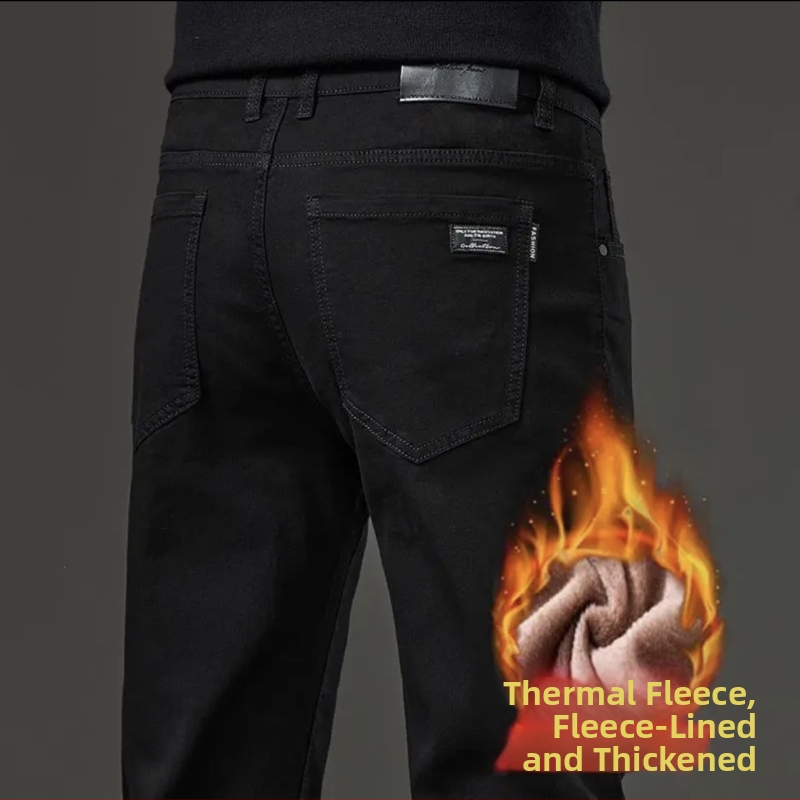 Všestranné džínsy s flísovou podšívkou a luxusne elastickými, voľnými pánskymi nohavicami rovného strihu, trendy denim