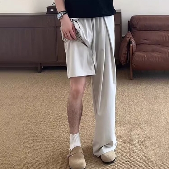 Ανδρικές καλοκαιρινές μαύρες casual παντελόνες, χαλαρή γραμμή, ίσιο κόψιμο, ελαφρύ ύφασμα, σε απόθεμα