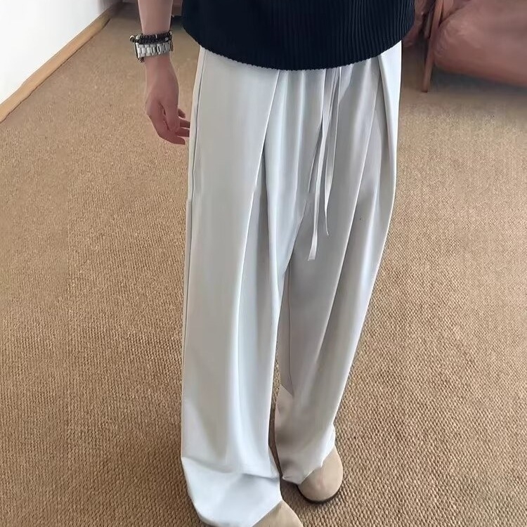 Ανδρικές καλοκαιρινές μαύρες casual παντελόνες, χαλαρή γραμμή, ίσιο κόψιμο, ελαφρύ ύφασμα, σε απόθεμα