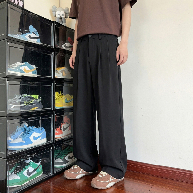 Ανδρικά παντελόνια wide-leg από ice-silk, χαλαρή καθημερινή γραμμή, μονόχρωμο ύφος για καλοκαίρι