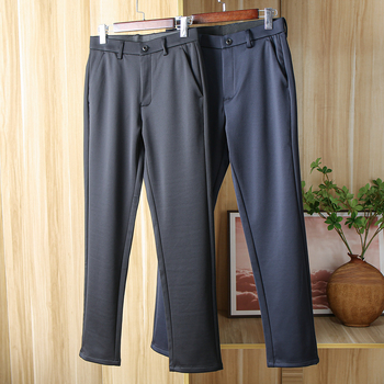 Ανδρικά παντελόνια χειμωνιάτικα για business casual με μεταξωτή υφή από mulberry silk για απαλό πέσιμο, παχύτερο ελαστικό, ίσια γραμμή