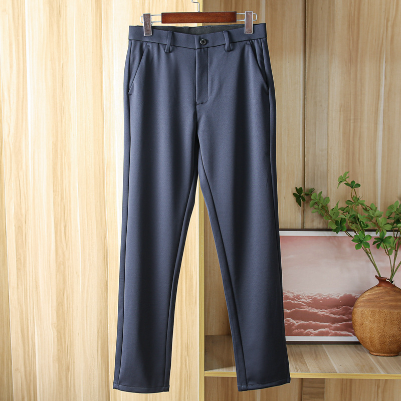 Ανδρικά παντελόνια χειμωνιάτικα για business casual με μεταξωτή υφή από mulberry silk για απαλό πέσιμο, παχύτερο ελαστικό, ίσια γραμμή