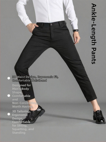 Pánske skrátené rovné nohavice, slim fit, biznis štýl, splývavé a elastické, nekrčivé, na jar a jeseň