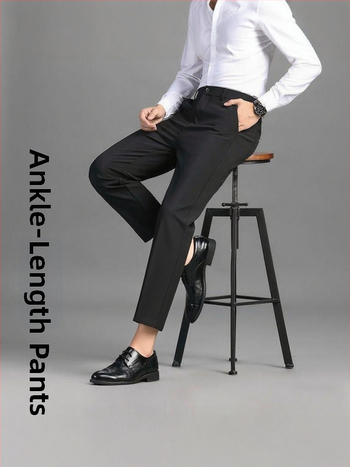 Pánske skrátené rovné nohavice, slim fit, biznis štýl, splývavé a elastické, nekrčivé, na jar a jeseň