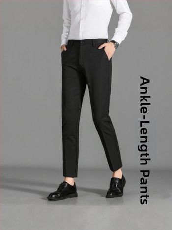 Pánske skrátené rovné nohavice, slim fit, biznis štýl, splývavé a elastické, nekrčivé, na jar a jeseň