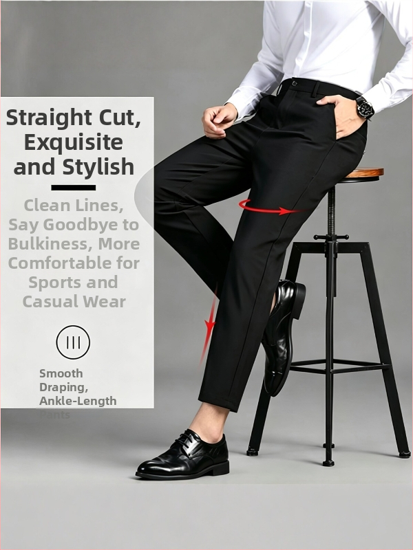 Pánske skrátené rovné nohavice, slim fit, biznis štýl, splývavé a elastické, nekrčivé, na jar a jeseň