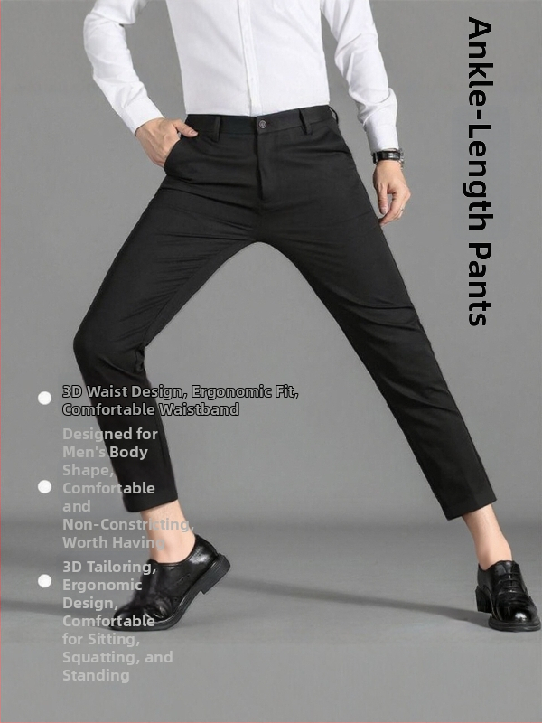 Pánske skrátené rovné nohavice, slim fit, biznis štýl, splývavé a elastické, nekrčivé, na jar a jeseň