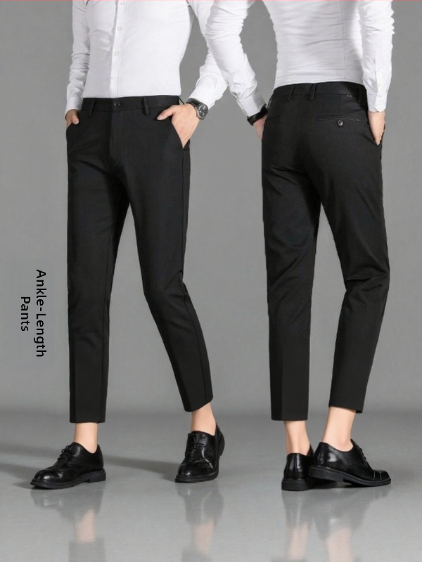 Pánske skrátené rovné nohavice, slim fit, biznis štýl, splývavé a elastické, nekrčivé, na jar a jeseň