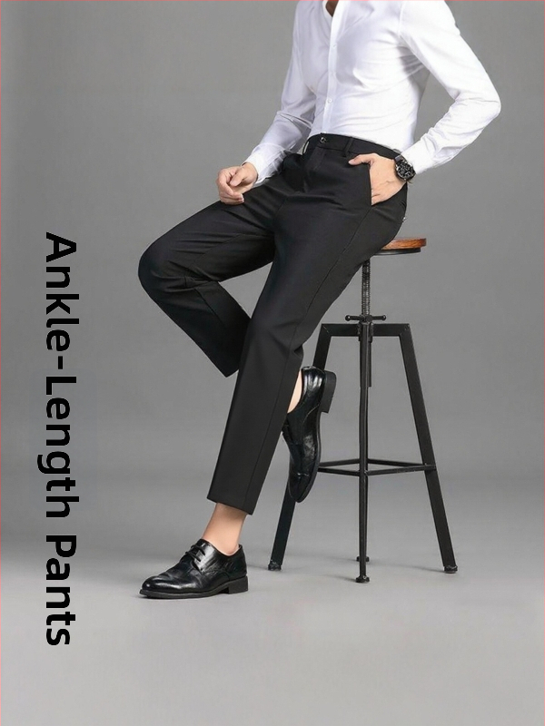 Pánske skrátené rovné nohavice, slim fit, biznis štýl, splývavé a elastické, nekrčivé, na jar a jeseň