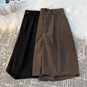 Ανδρικά μονόχρωμα σορτς με φαρδιά γραμμή, casual κοστούμι, χαλαρή εφαρμογή με ρέον ύφος