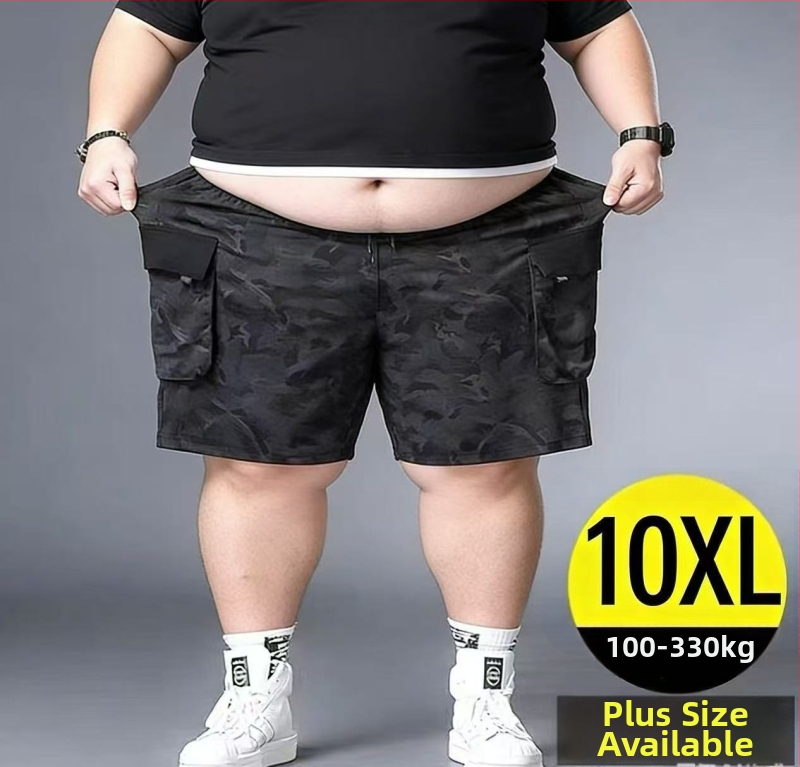 Pánske maskáčové šortky 2026, voľný strih na leto, plus size, široké capri nohavice, ľahký polyester