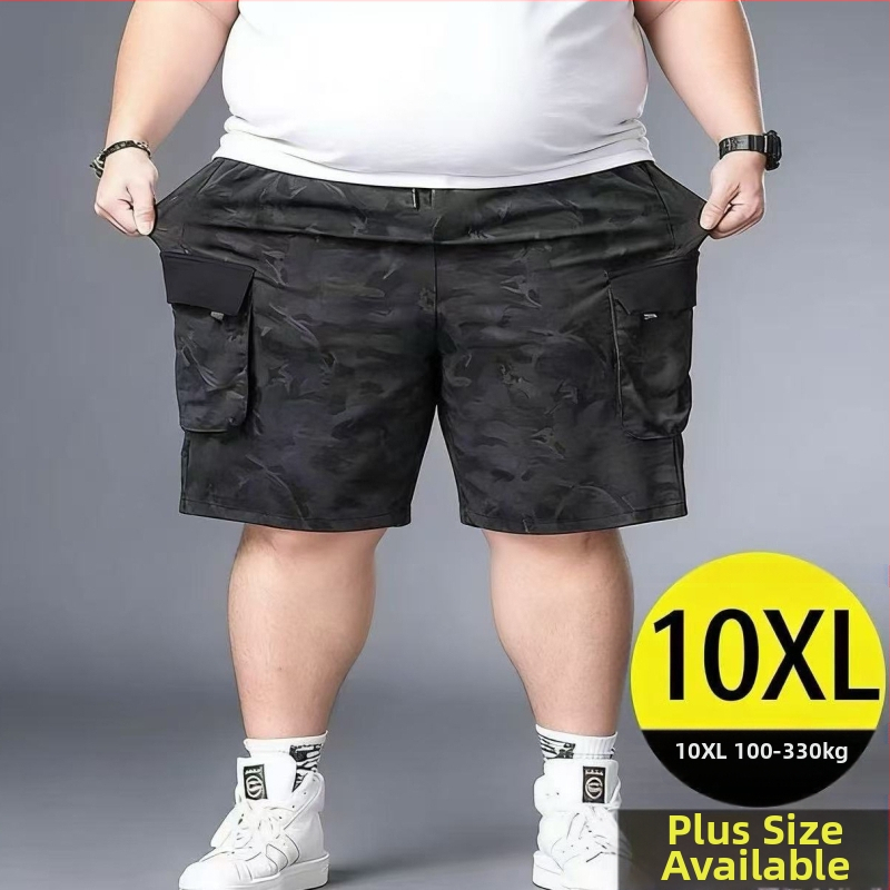 Pánske maskáčové šortky 2026, voľný strih na leto, plus size, široké capri nohavice, ľahký polyester