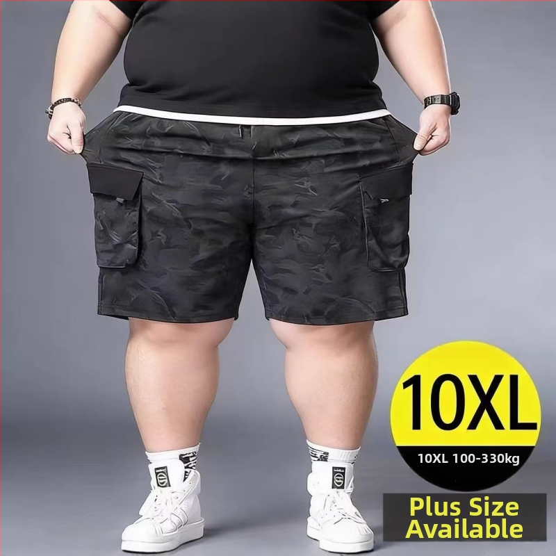 Pánske maskáčové šortky 2026, voľný strih na leto, plus size, široké capri nohavice, ľahký polyester