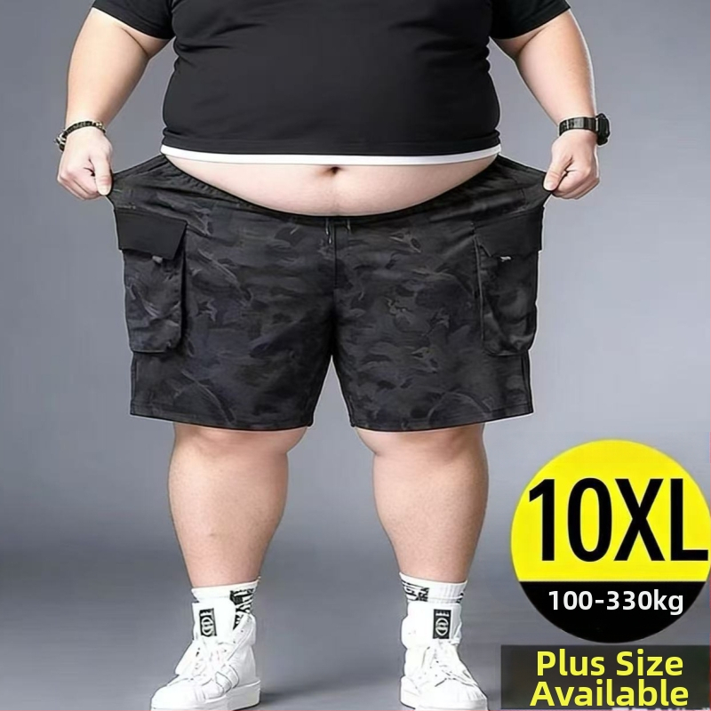 Pánske maskáčové šortky 2026, voľný strih na leto, plus size, široké capri nohavice, ľahký polyester