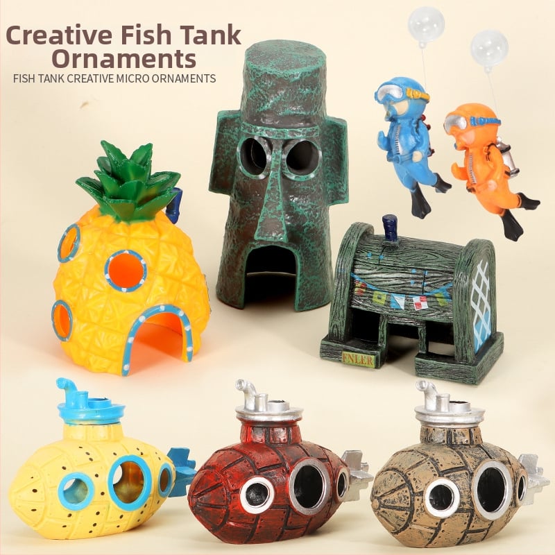 Ornament do akvária s ananásovým domčekom - veľká kreslená figúrka bábiky