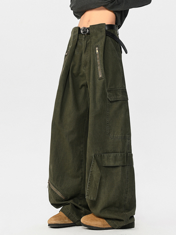 K9192 Παντελόνια cargo σε αμερικάνικο στυλ για άνδρες, πολλαπλές τσέπες, χιπ-χοπ streetwear, ίσια γραμμή με φαρδιά πόδια