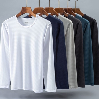 Ανδρικό Ice Silk μακρυμάνικο T‑shirt, καλοκαίρι, στρογγυλός λαιμός, μονόχρωμο, μεγάλο μέγεθος, ανάπνευση με δικτυωτό ύφασμα, γρήγορο στέγνωμα, αθλητικό T‑shirt