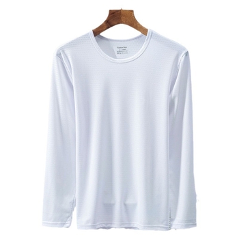 Ανδρικό Ice Silk μακρυμάνικο T‑shirt, καλοκαίρι, στρογγυλός λαιμός, μονόχρωμο, μεγάλο μέγεθος, ανάπνευση με δικτυωτό ύφασμα, γρήγορο στέγνωμα, αθλητικό T‑shirt