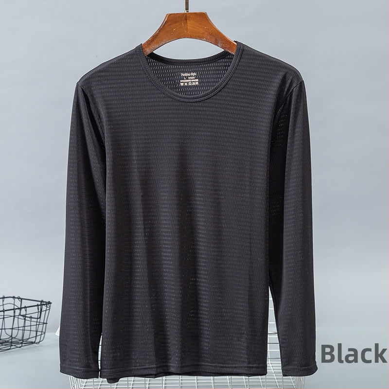 Pánske tričko s dlhým rukávom Ice Silk, letné, okrúhly výstrih, jednofarebné, veľká veľkosť, priedušná sieťovina, rýchloschnúce športové tričko