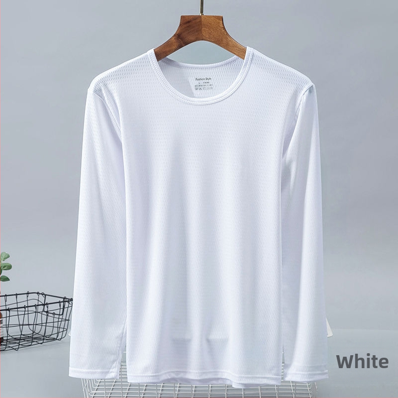 Pánske tričko s dlhým rukávom Ice Silk, letné, okrúhly výstrih, jednofarebné, veľká veľkosť, priedušná sieťovina, rýchloschnúce športové tričko