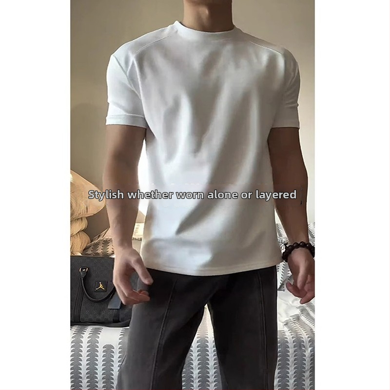 Čierne pánske letné slim fit strečové tričko Sorona s krátkym rukávom, ťažkej gramáže, vhodné na fitness