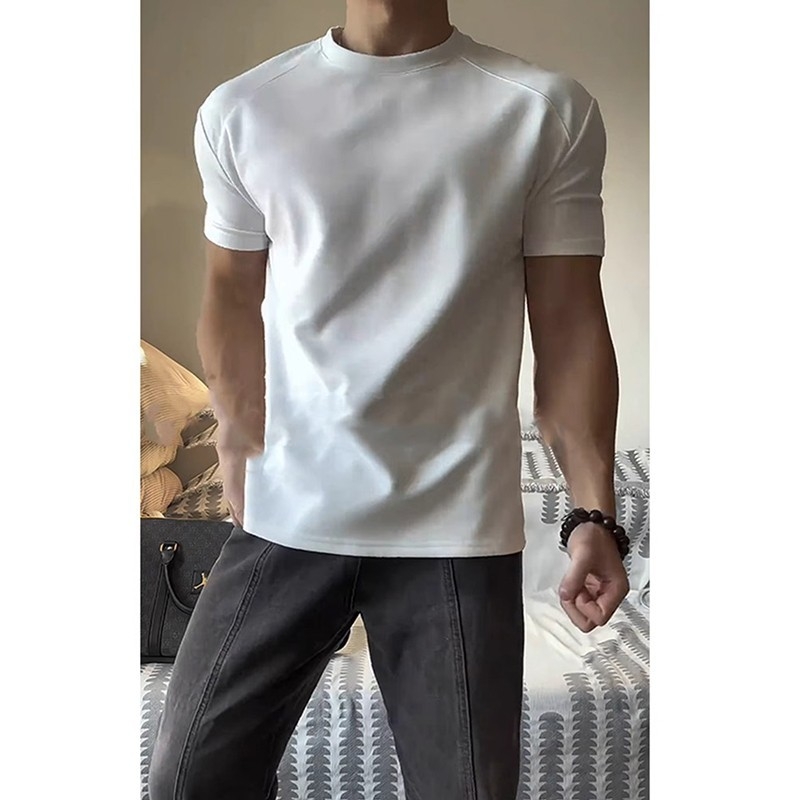 Μαύρη Sorona αντρική κοντομάνικη T‑shirt για καλοκαίρι, στενή γραμμή, ελαστικό ύφασμα, βαριά ύφανση, για γυμναστήριο