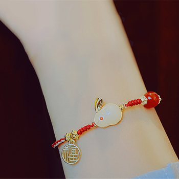 Brățară roșie din sfoară împletită cu motiv de iepure, pentru femei, talisman cu șnur de tragere, accesoriu versatil pentru Anul Iepurelui