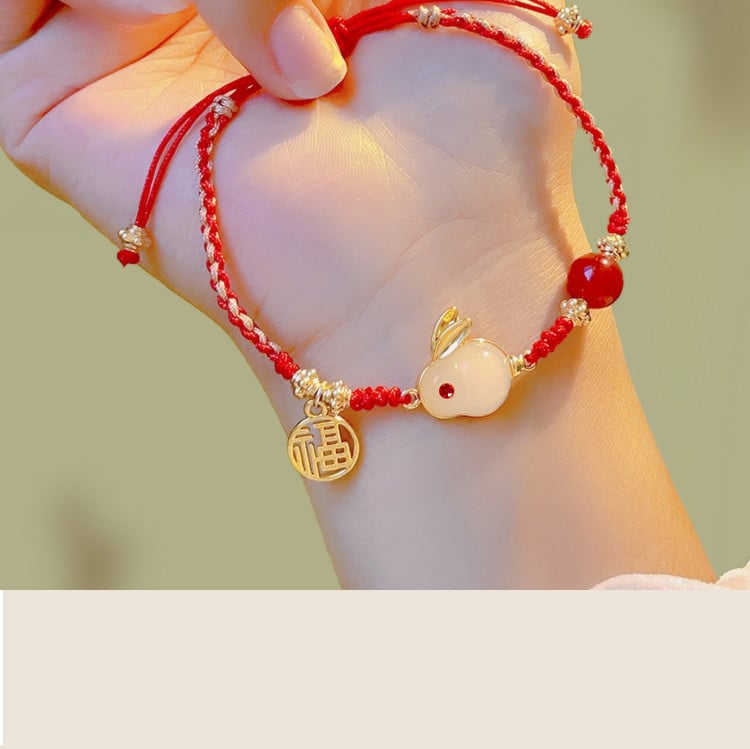 Brățară roșie din sfoară împletită cu motiv de iepure, pentru femei, talisman cu șnur de tragere, accesoriu versatil pentru Anul Iepurelui
