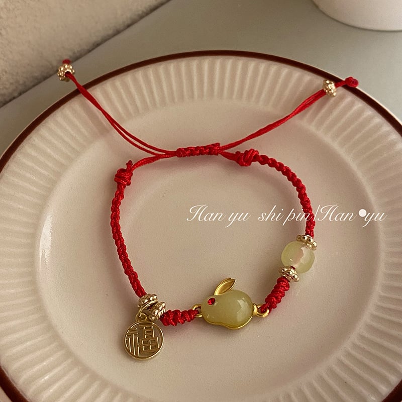 Brățară roșie din sfoară împletită cu motiv de iepure, pentru femei, talisman cu șnur de tragere, accesoriu versatil pentru Anul Iepurelui