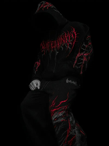 Breathedivinity Ανδρικό φούτερ με κουκούλα, fleece επένδυση, φαρδιά γραμμή, εκτύπωση κρανίου, φθινοπωρινό-χειμερινό